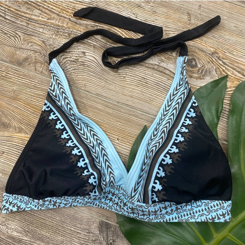 Athleta blue and black bikini top